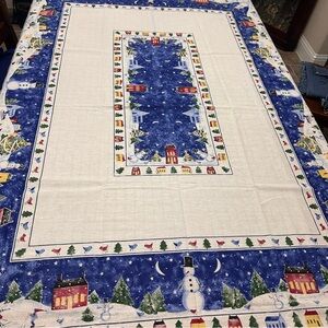 Nikko Linens by TerriSol Tablecloth 1999 Snowman Theme Cotton  70” X 52”- NWOT